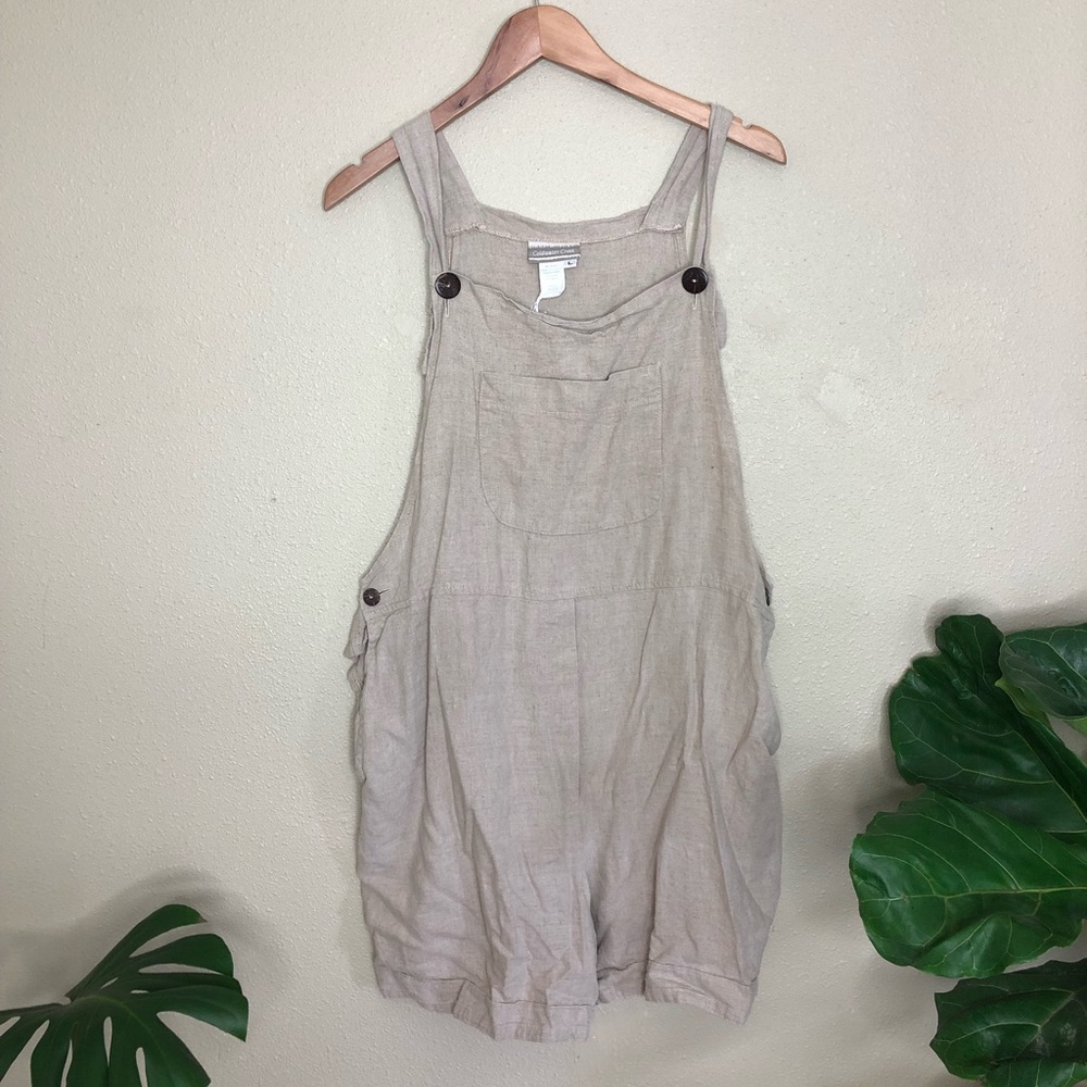 Vintage oatmeal linen shortalls large romper - Picture 1 of 4
